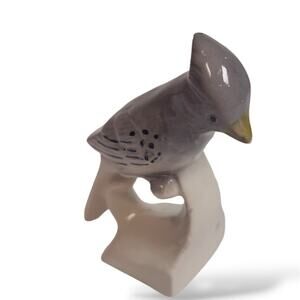 Bird Ceramic Napkin Rings / Shelf Sitter Vintage Gray White MCM